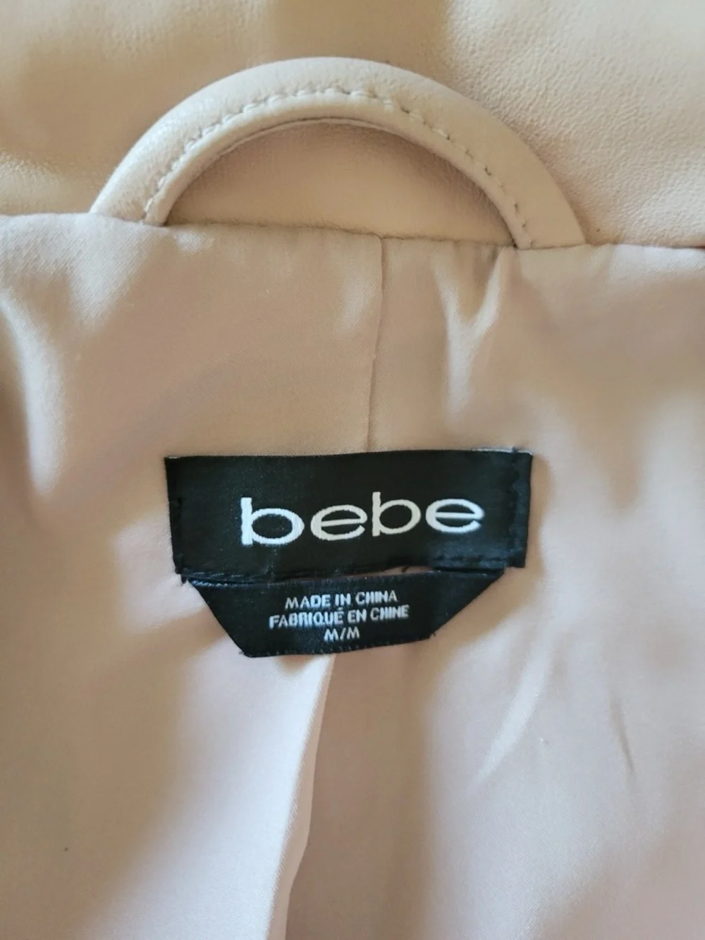 bebe Ivory/blush pink Long Sleeve Leather Zip Jacket. Sz M